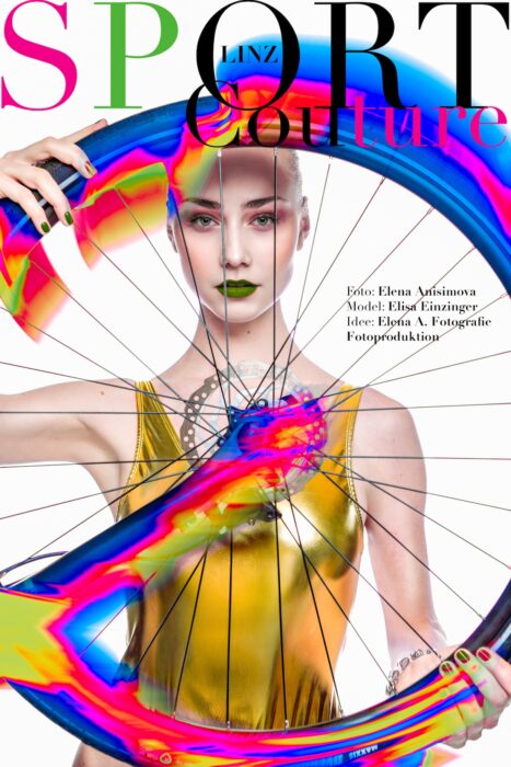 Sportliche Frau mit Rennrad in einer professionellen Fashionfotografie für eine Werbekampagne.
